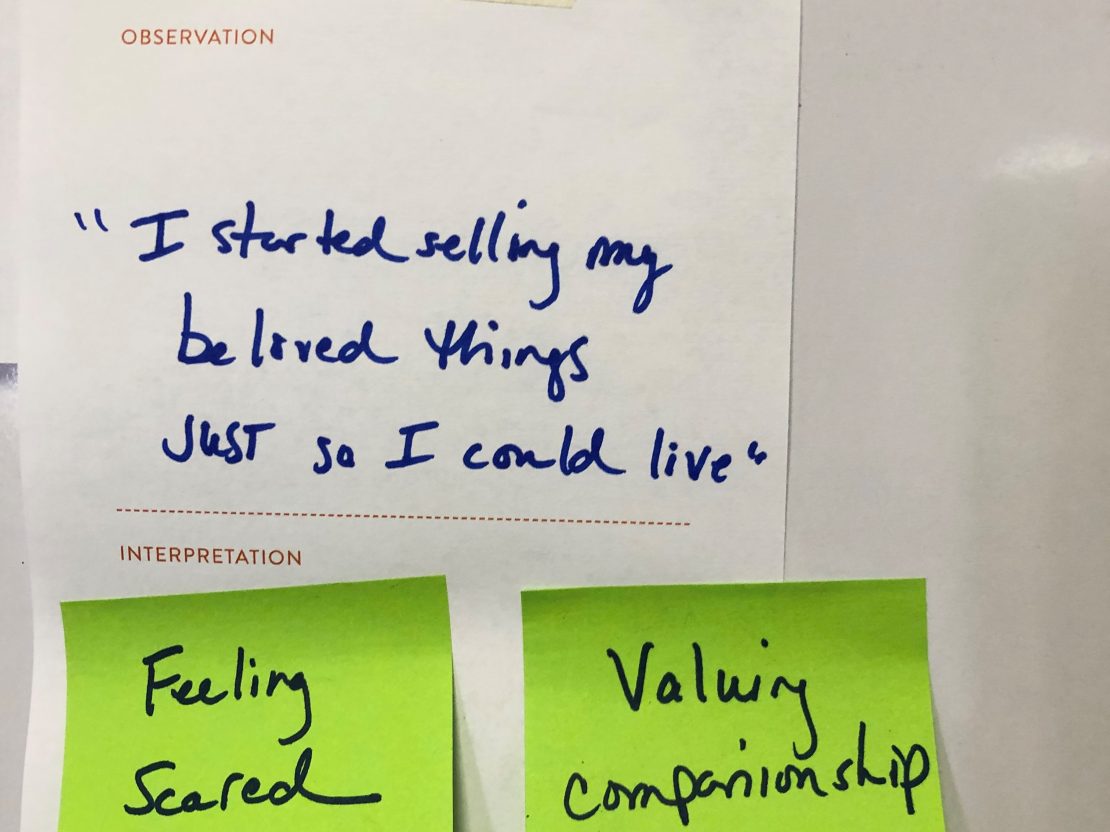 Close up of paper with observation and interpretation